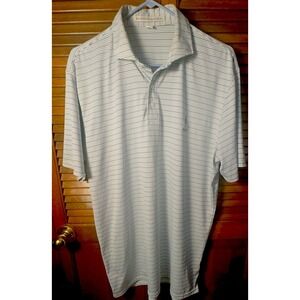 Holderness & Bourne Men's Polo Shirt L Tailored Fit Blue White Stripe Golf Logo